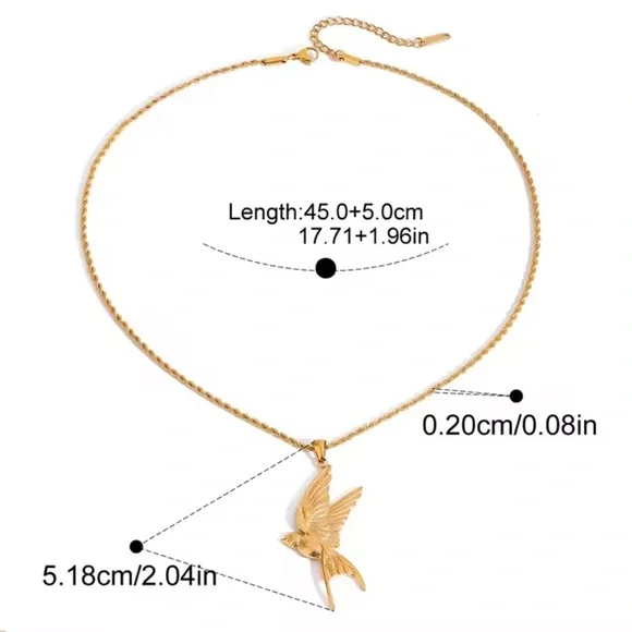 Swallow Peace Bird 18k Gold Stainless Steel Ring, Earrings, Necklace Set - Picture 12 of 17